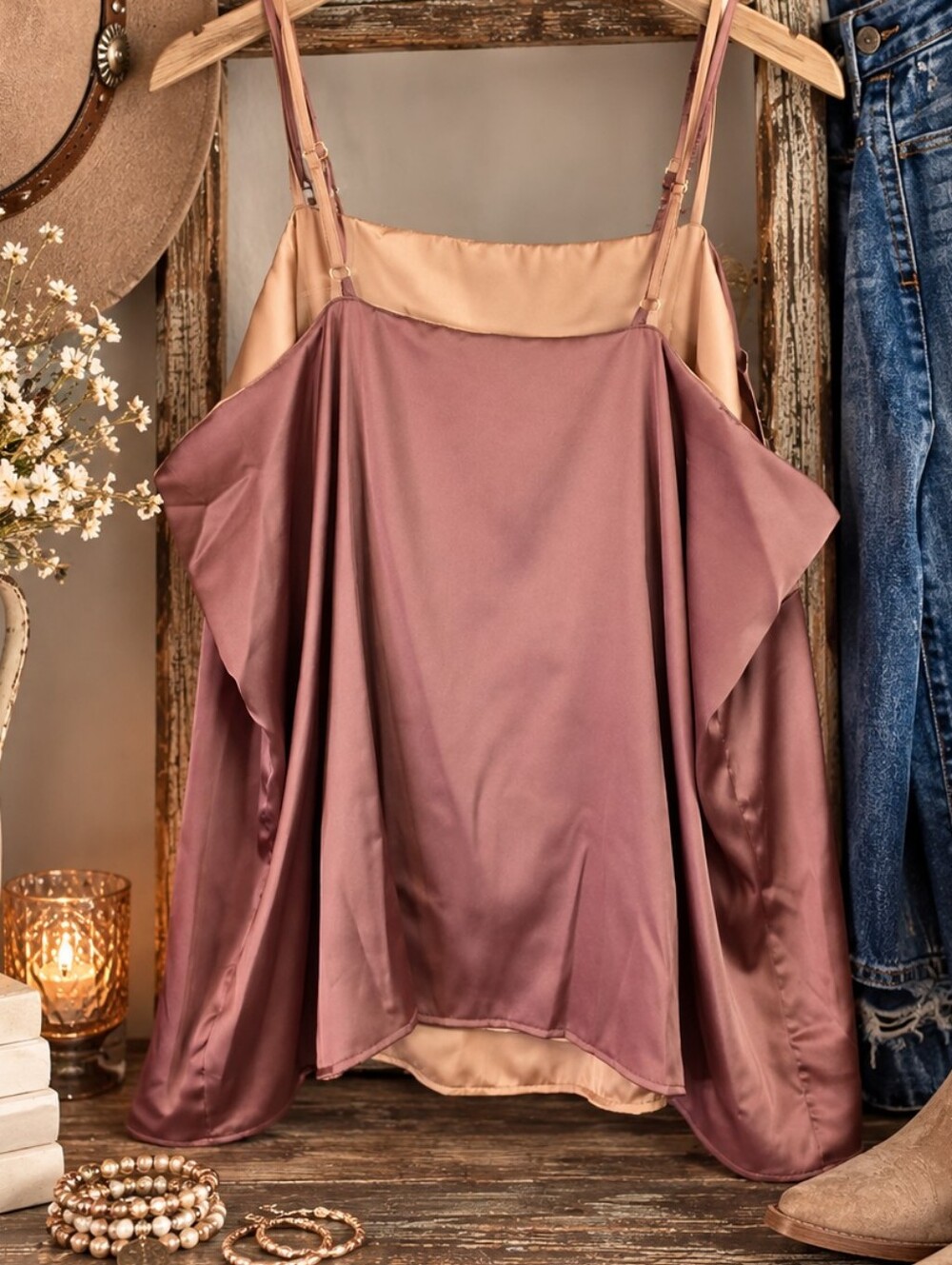 Modern Movement NWT XXL Reversible Satin Camisole Mauve Champagne Adjust Straps